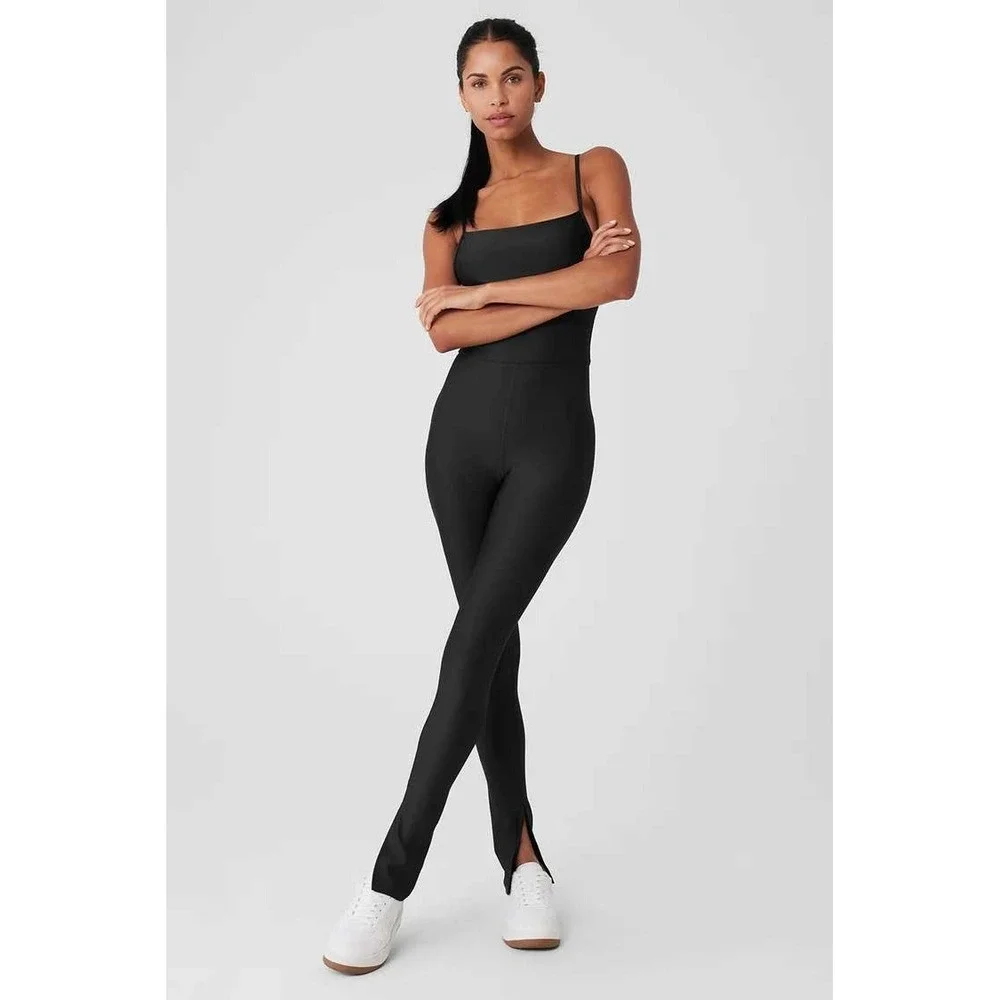 Alo Yoga Black Airlift Disco‎ Daze Onesie Flare Leg Bodysuit Medium W8140R